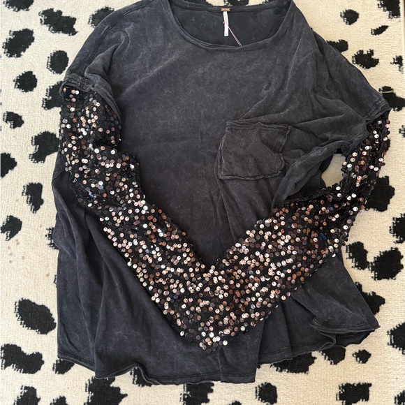 Free People Celine Sequin Sleeve Top - Picture 2 of 4